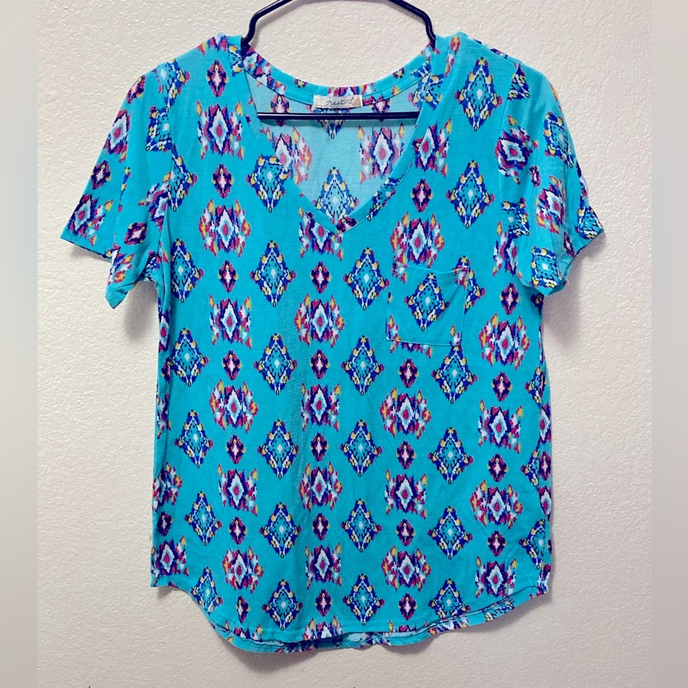 Freebird Teal Aztec Colorful Western T Blouse!